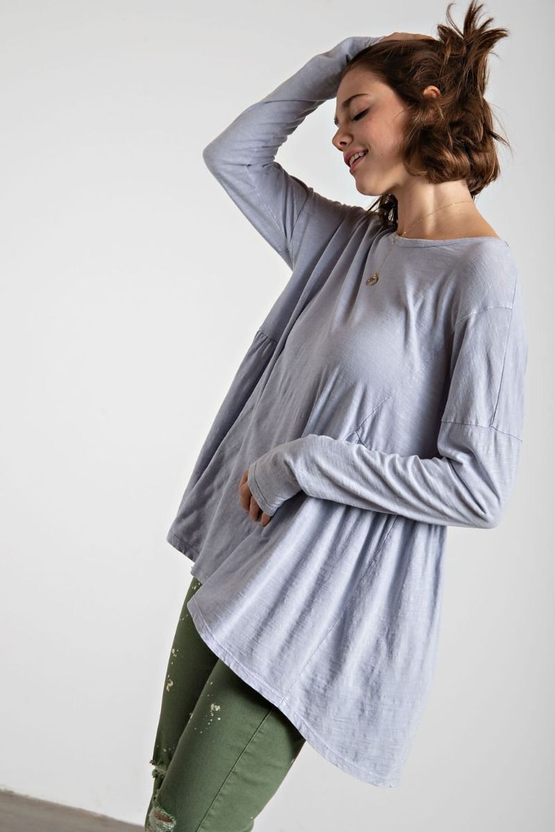 Easel Plus Washed Cotton Rounded Neck Tunic Tops