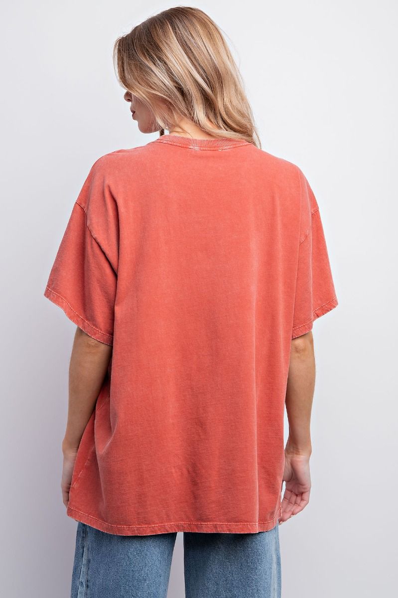 Easel Plus Happy Face Print Washed Cotton Tops