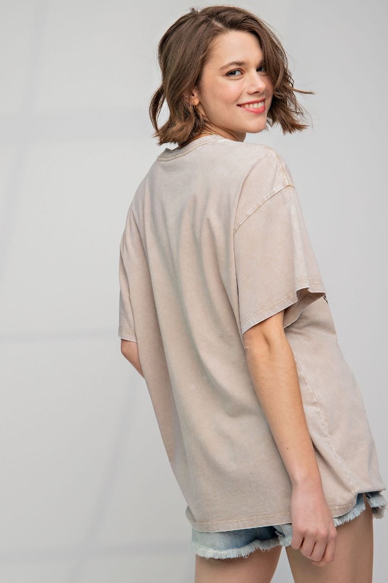 Easel Plus Happy Face Print Washed Cotton Tops