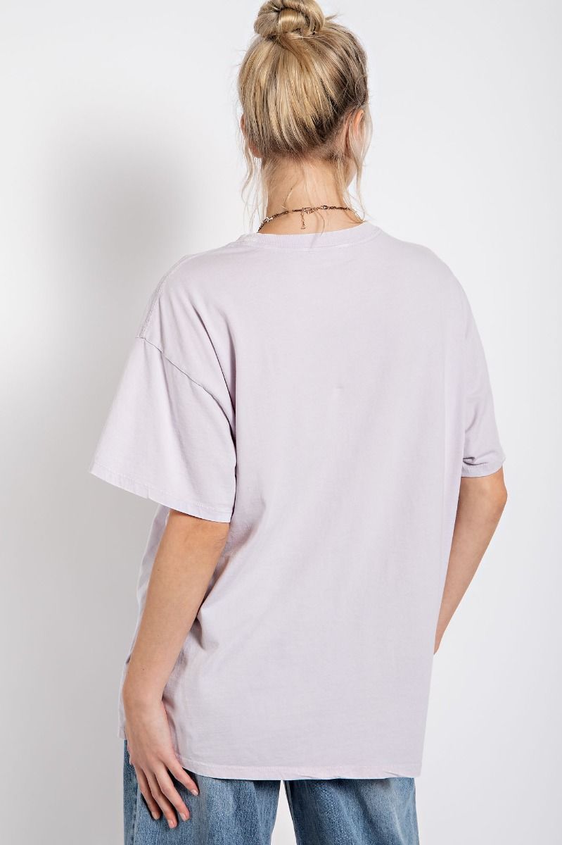 Easel Plus Happy Face Print Washed Cotton Tops