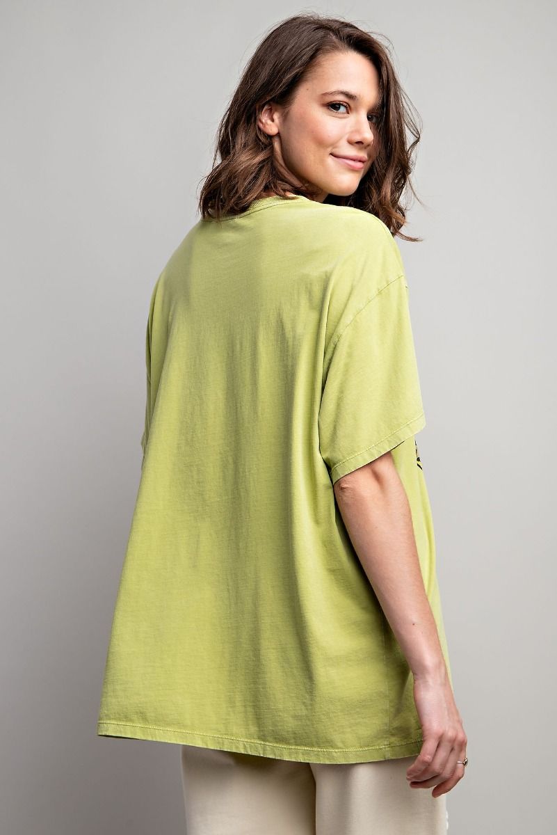 Easel Plus Happy Face Print Washed Cotton Tops