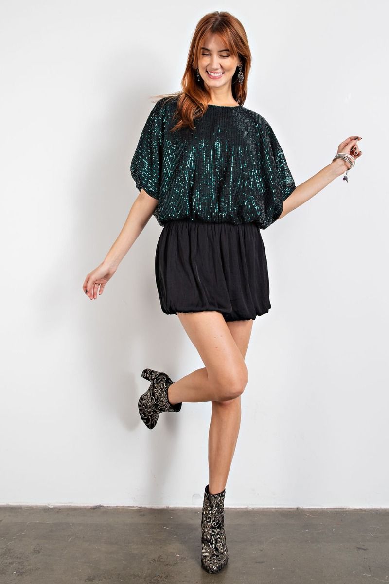 Easel Plus Bubble Hem Dolman Sleeves Sequin Christmas Holiday Tops