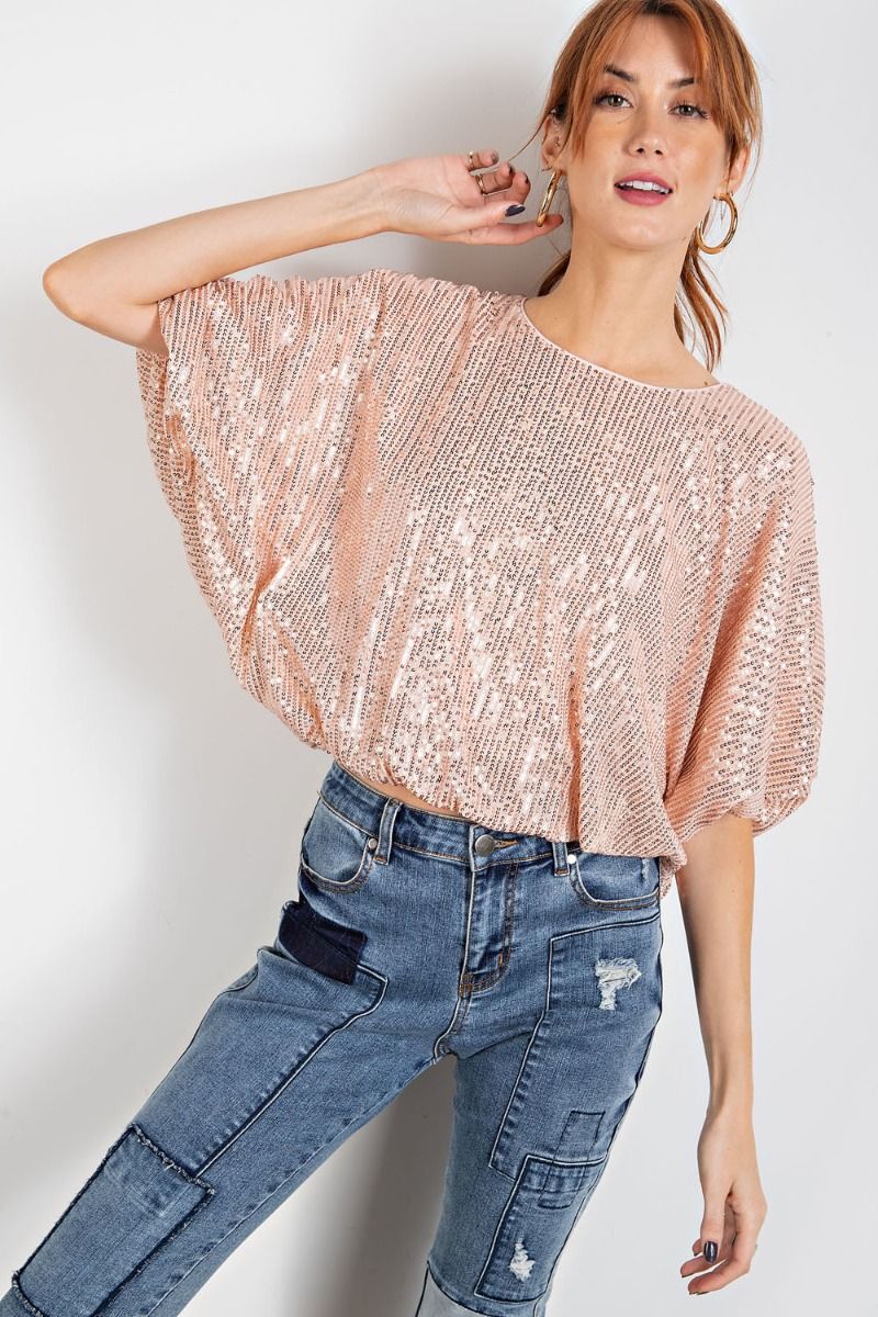 Easel Plus Bubble Hem Dolman Sleeves Sequin Christmas Holiday Tops
