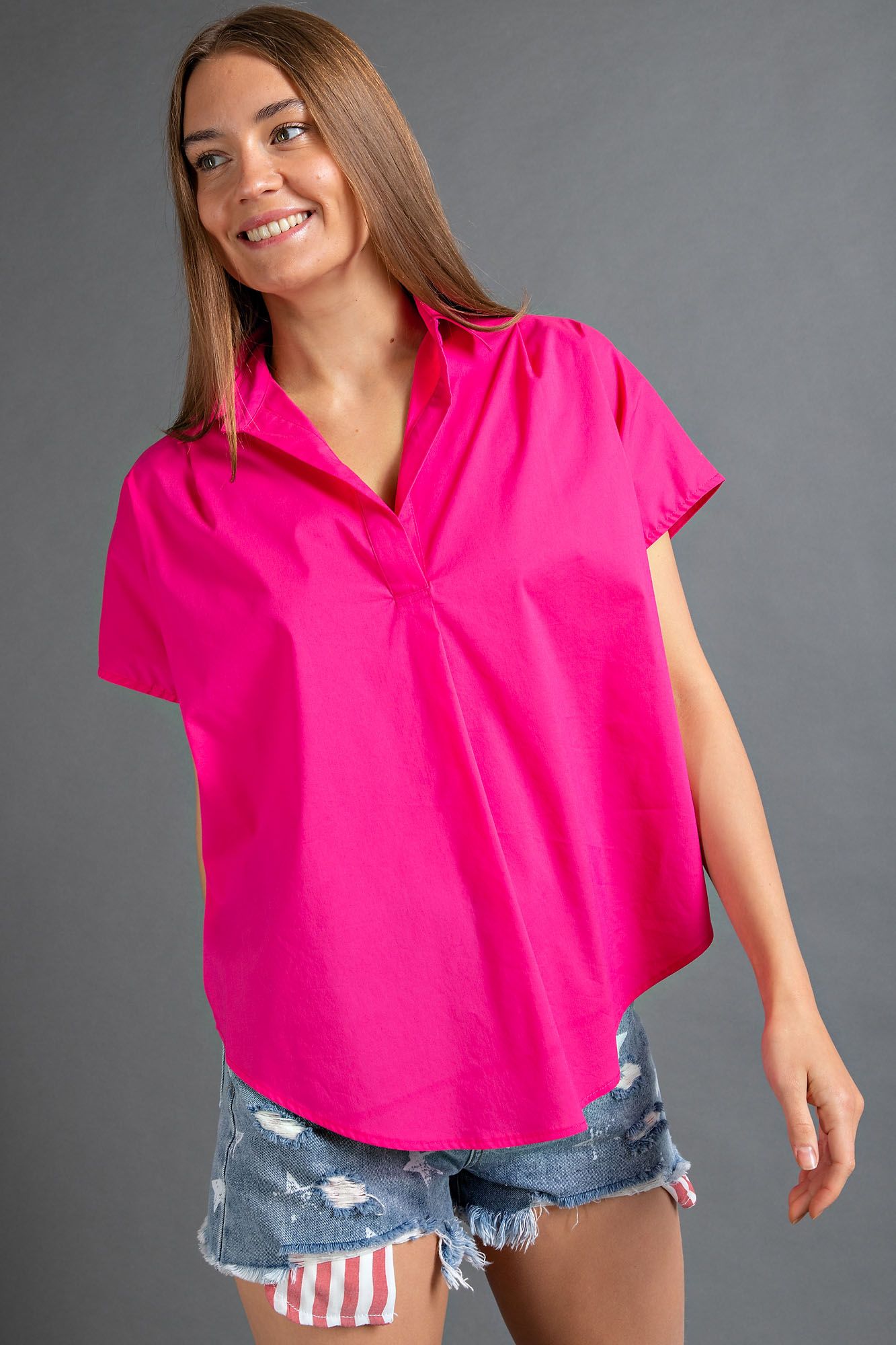 Easel Plus Poplin Loose Fit Shirt Tops