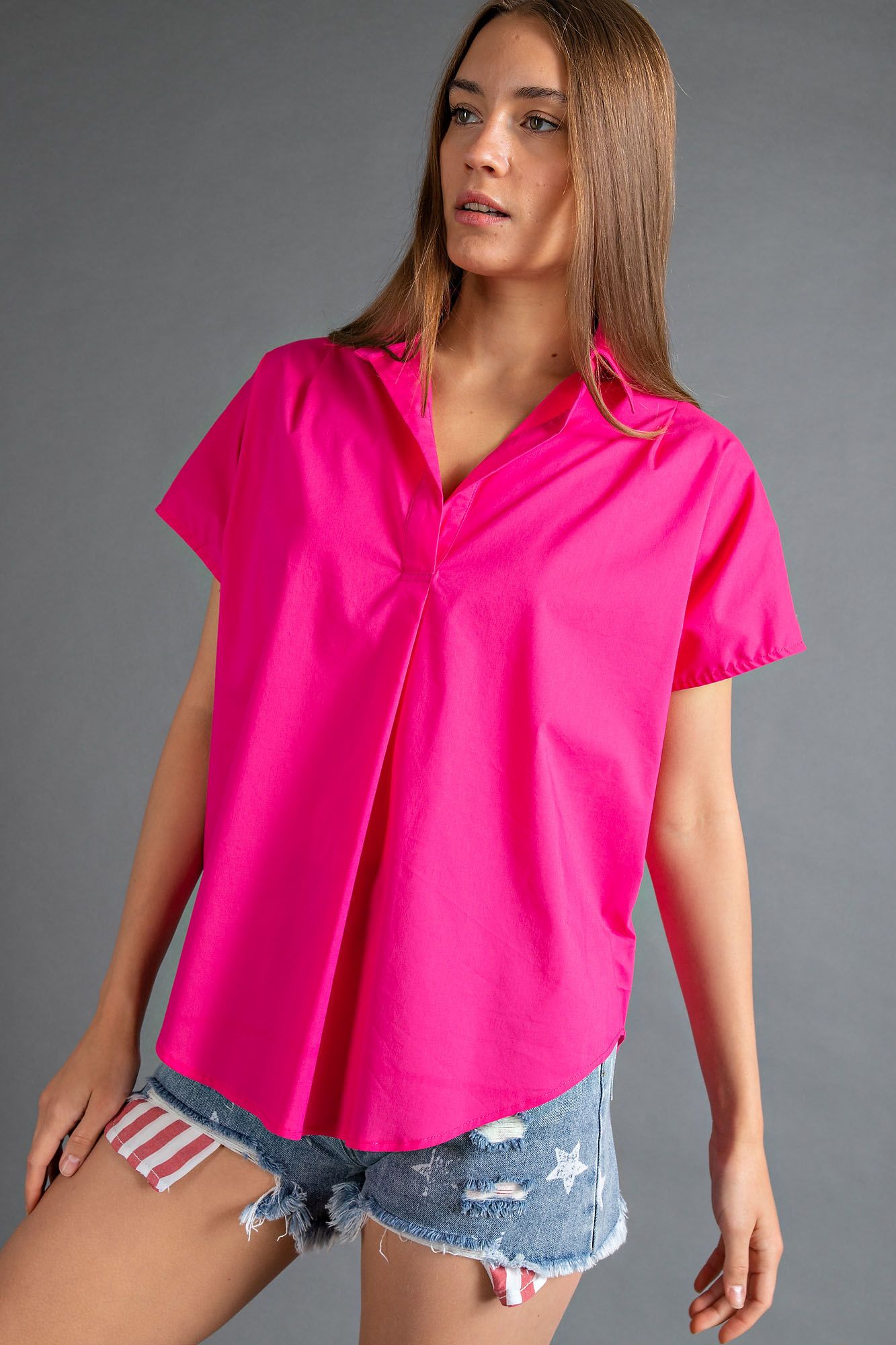 Easel Plus Poplin Loose Fit Shirt Tops