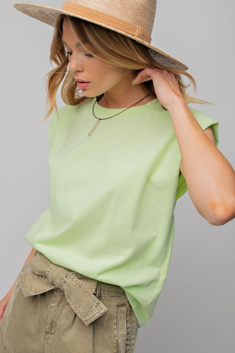 Easel Plus Brushed Cotton Cap Sleeves Knit Tops