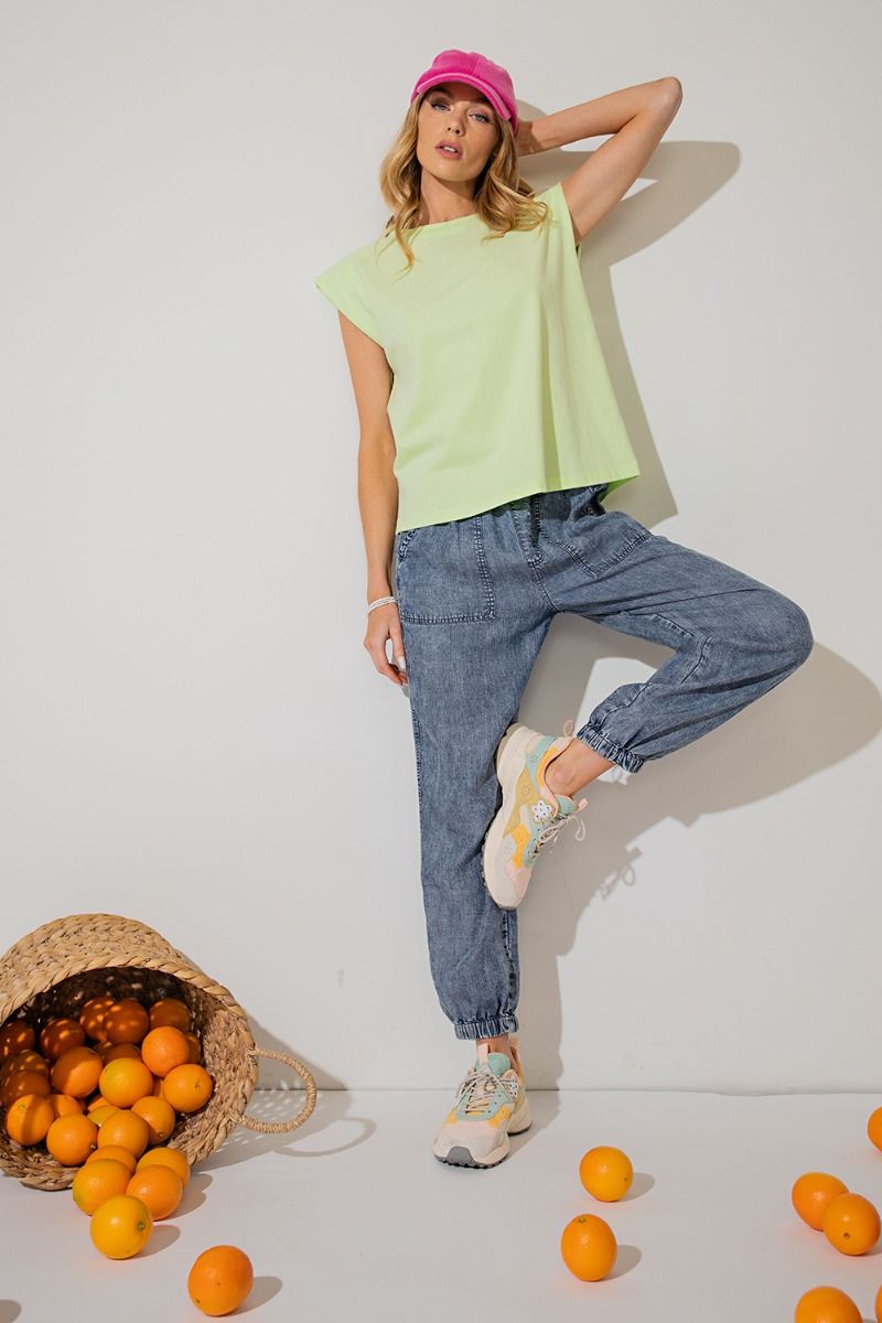 Easel Plus Brushed Cotton Cap Sleeves Knit Tops