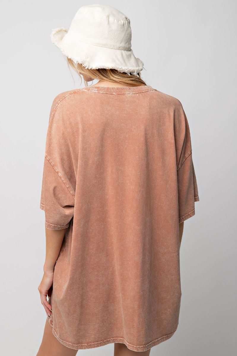 Easel Plus Peace Sign Printed Washed Tee Tops