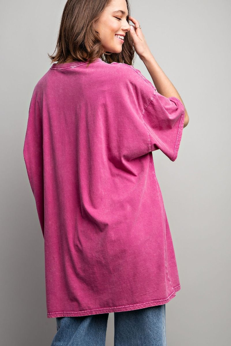 Easel Plus Peace Sign Printed Washed Tee Tops