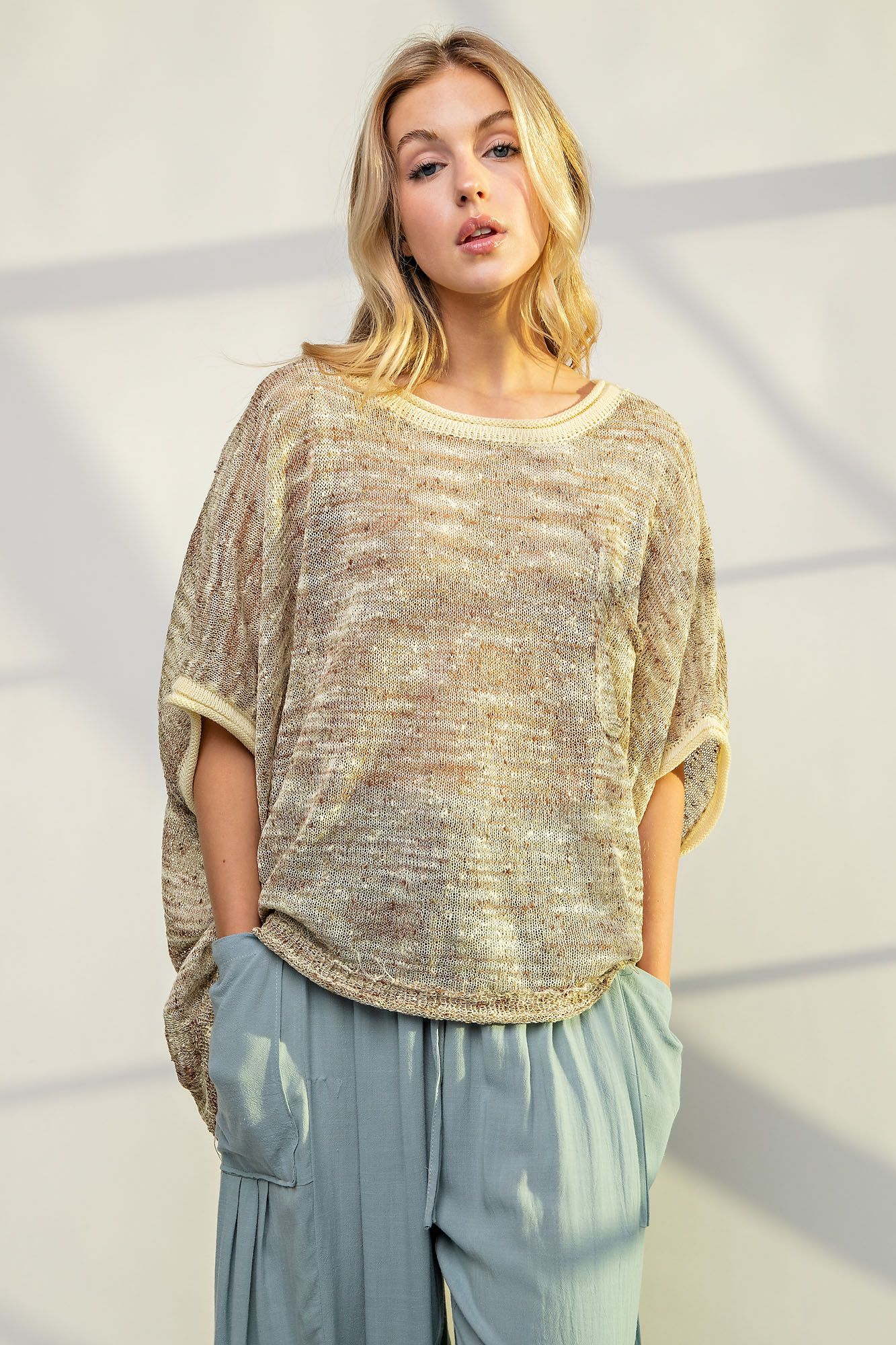 Easel Plus Multi Color Dolman Sleeves Thin Sweater Tops