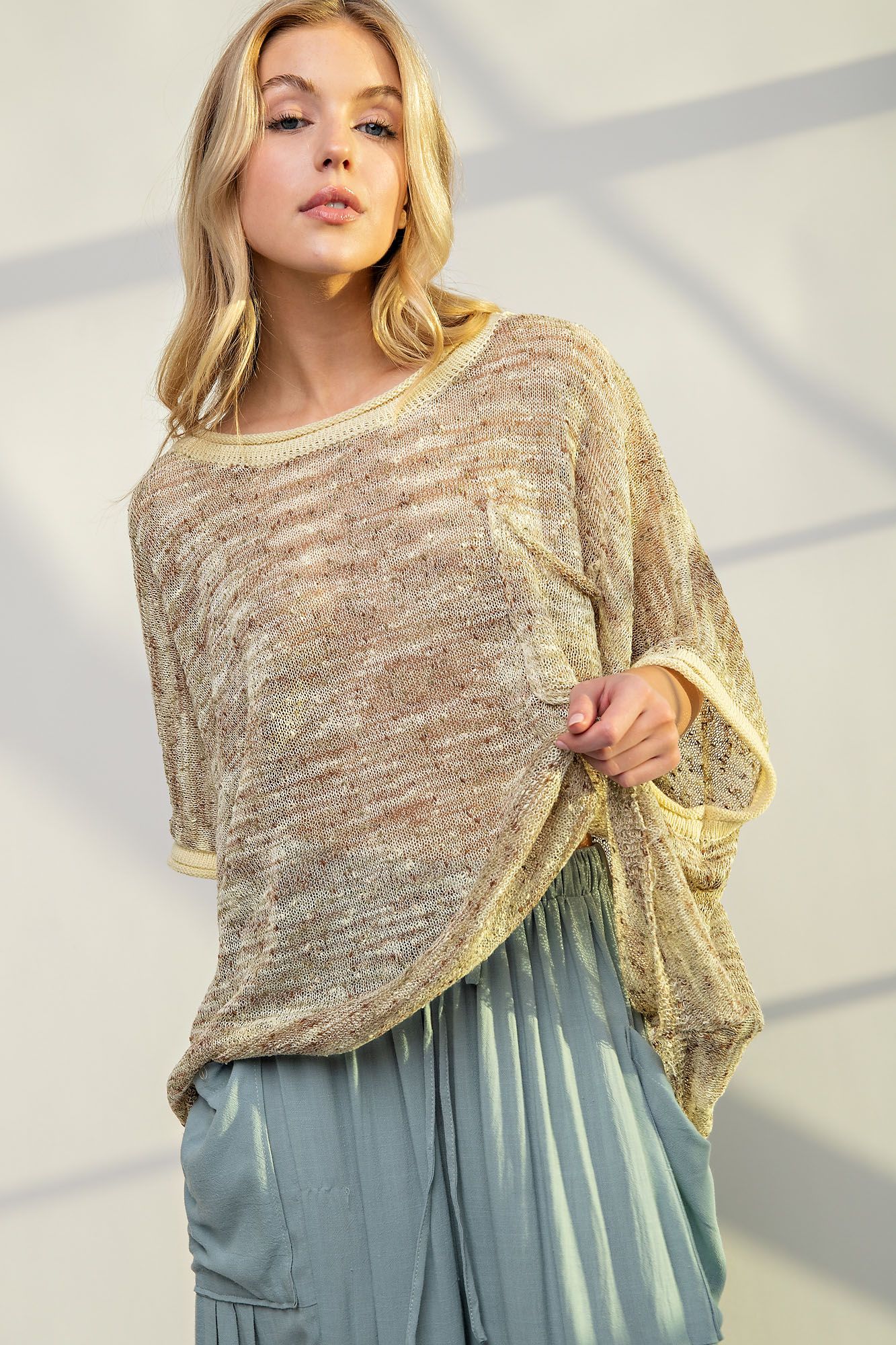 Easel Plus Multi Color Dolman Sleeves Thin Sweater Tops