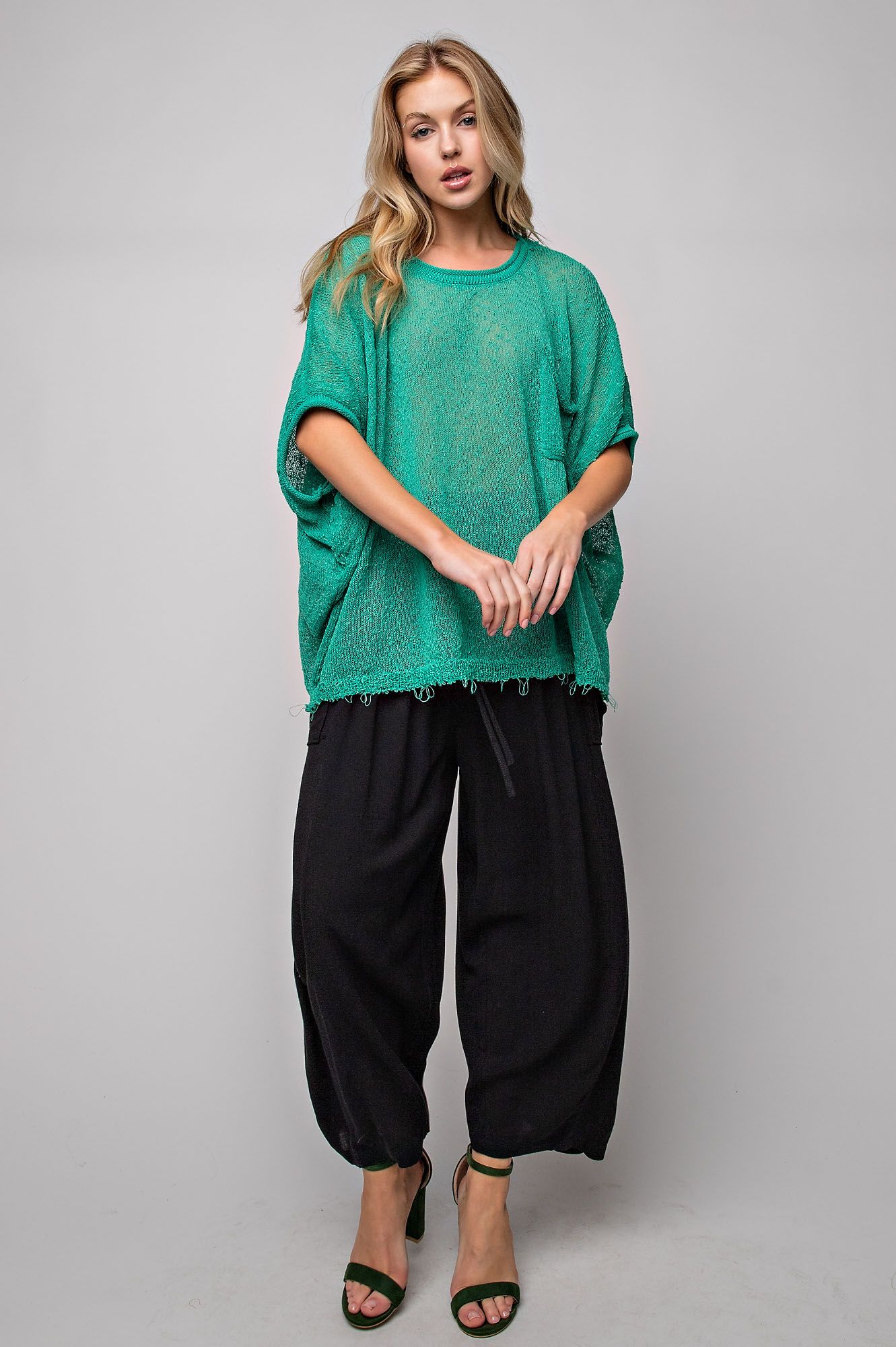 Easel Plus Lightweight Dolman Sleeves Chest Pockets Thin Sweater Tops