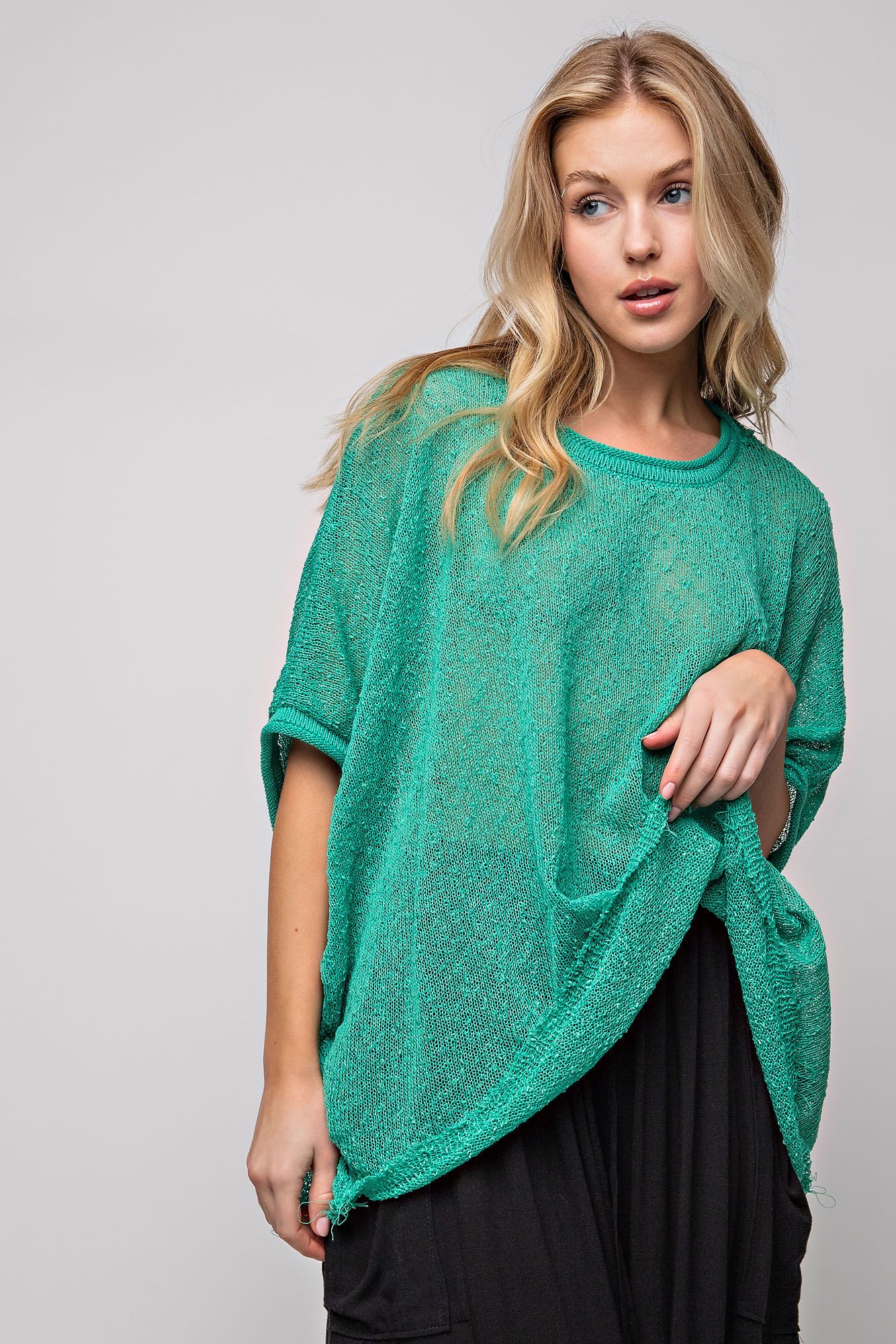 Easel Plus Lightweight Dolman Sleeves Chest Pockets Thin Sweater Tops