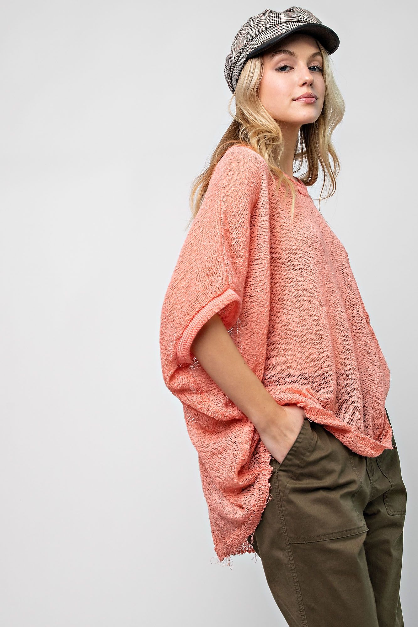 Easel Plus Lightweight Dolman Sleeves Chest Pockets Thin Sweater Tops