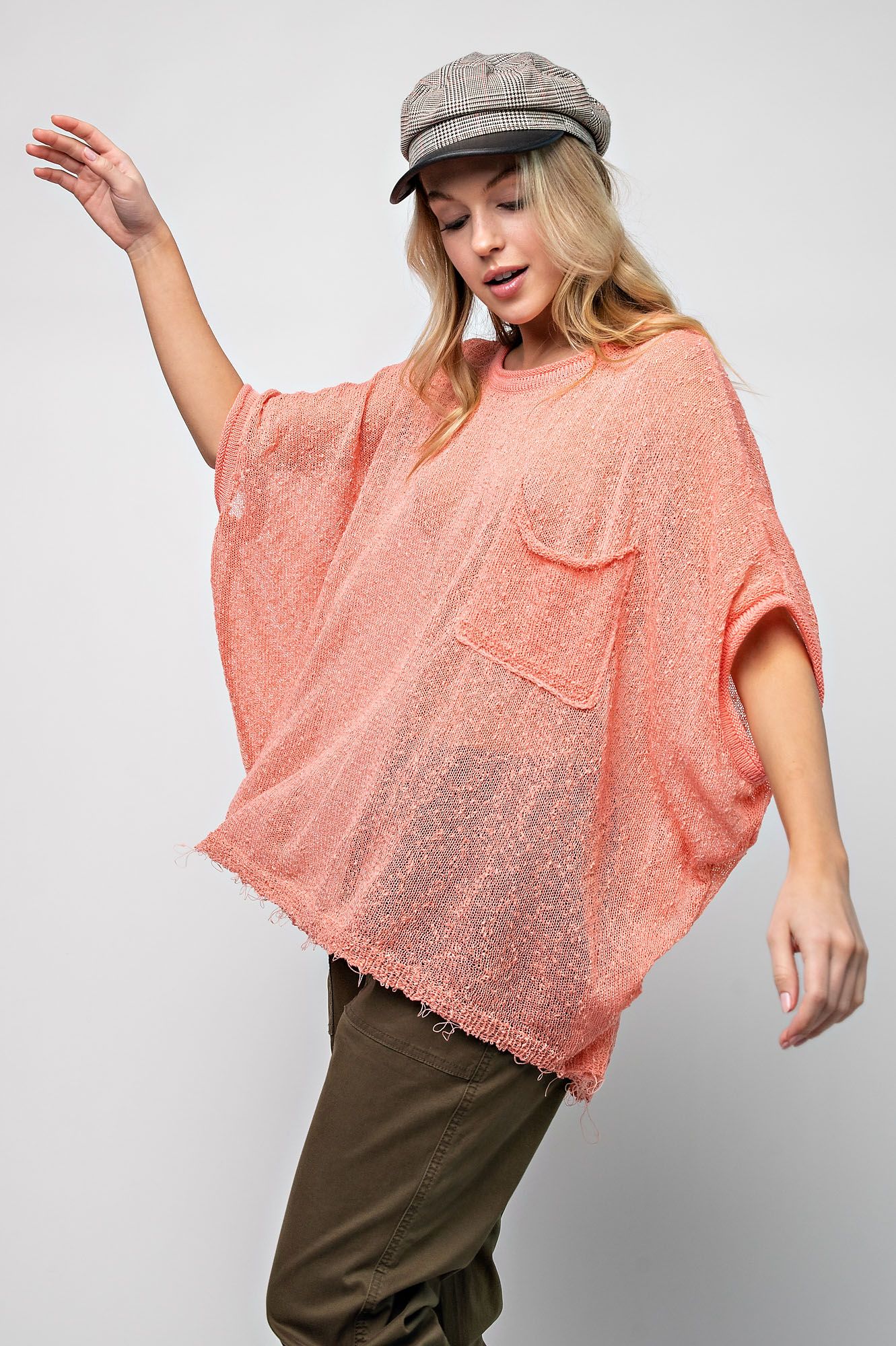 Easel Plus Lightweight Dolman Sleeves Chest Pockets Thin Sweater Tops