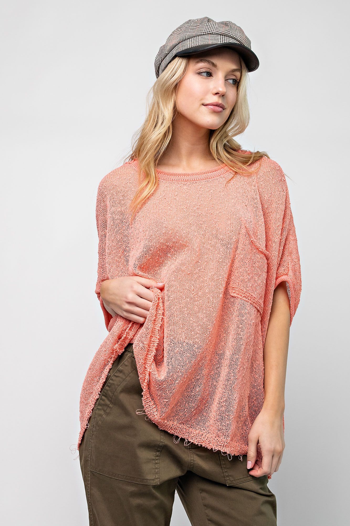 Easel Plus Lightweight Dolman Sleeves Chest Pockets Thin Sweater Tops