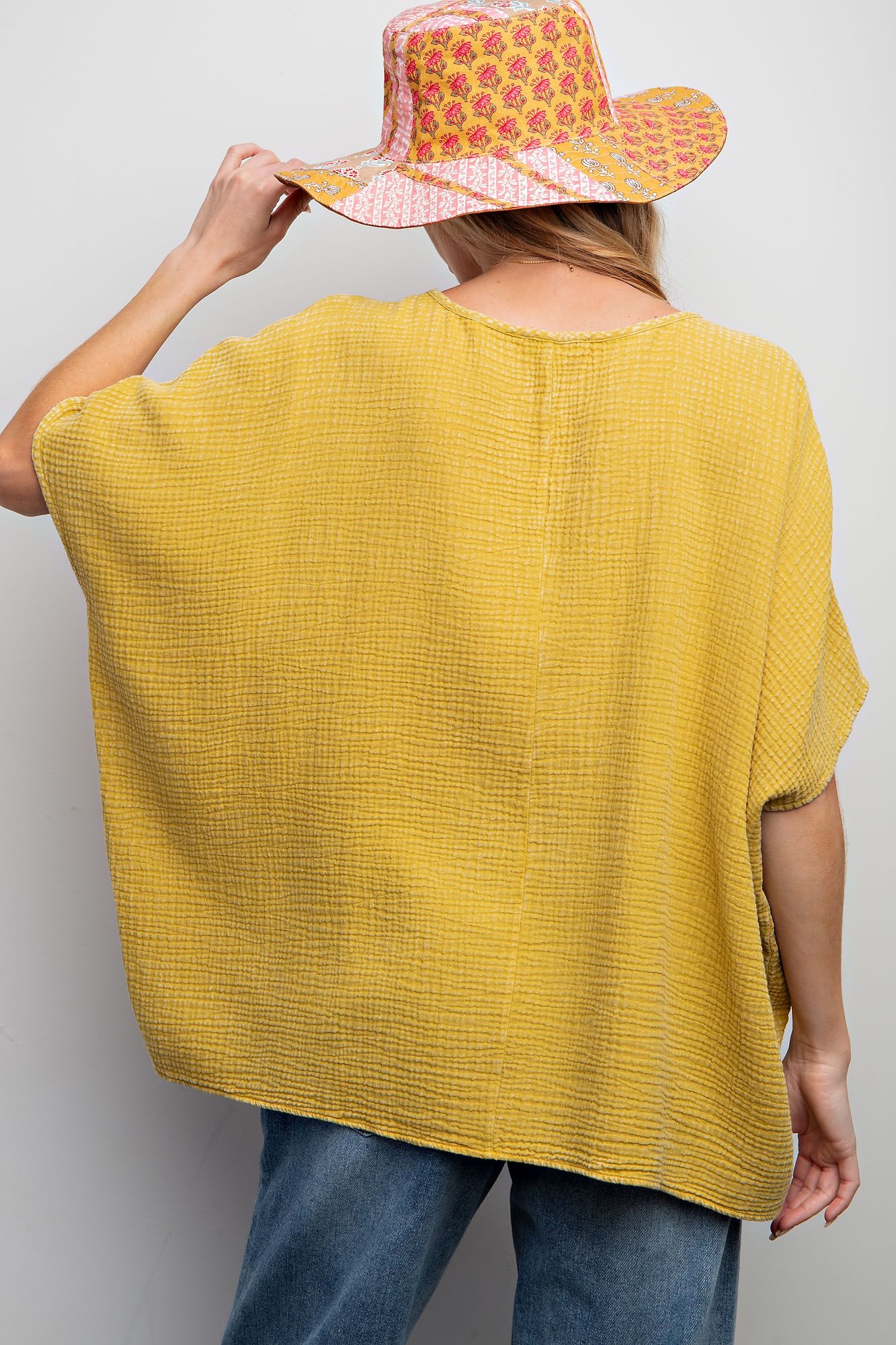 Easel Plus Mineral Washed Cotton Gauze Loose Fit Tops