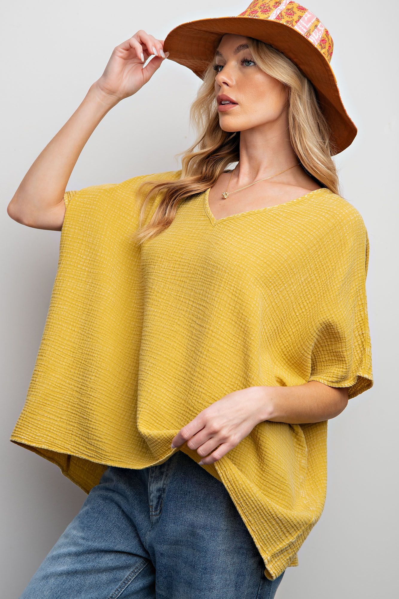 Easel Plus Mineral Washed Cotton Gauze Loose Fit Tops