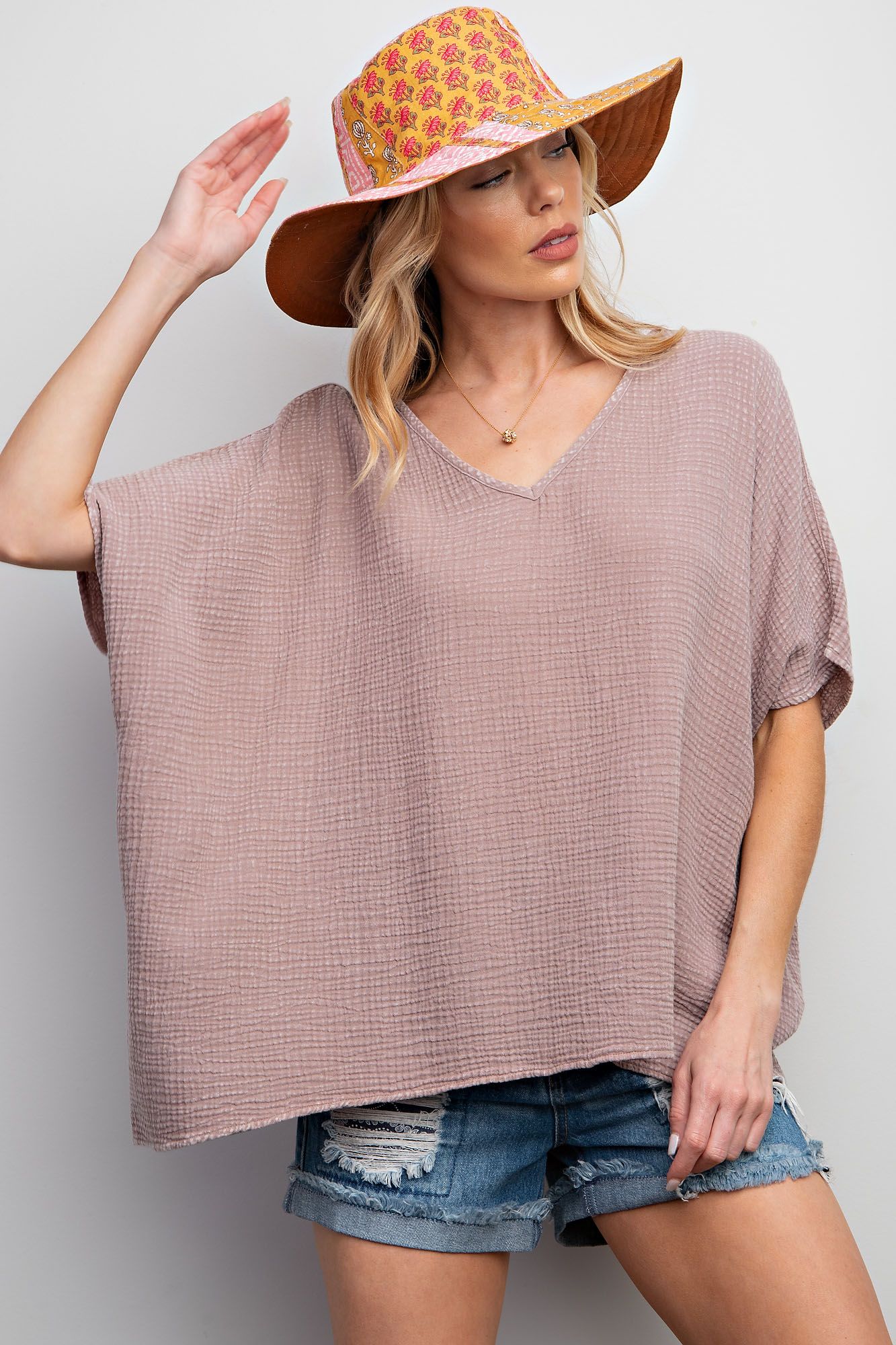 Easel Plus Mineral Washed Cotton Gauze Loose Fit Tops