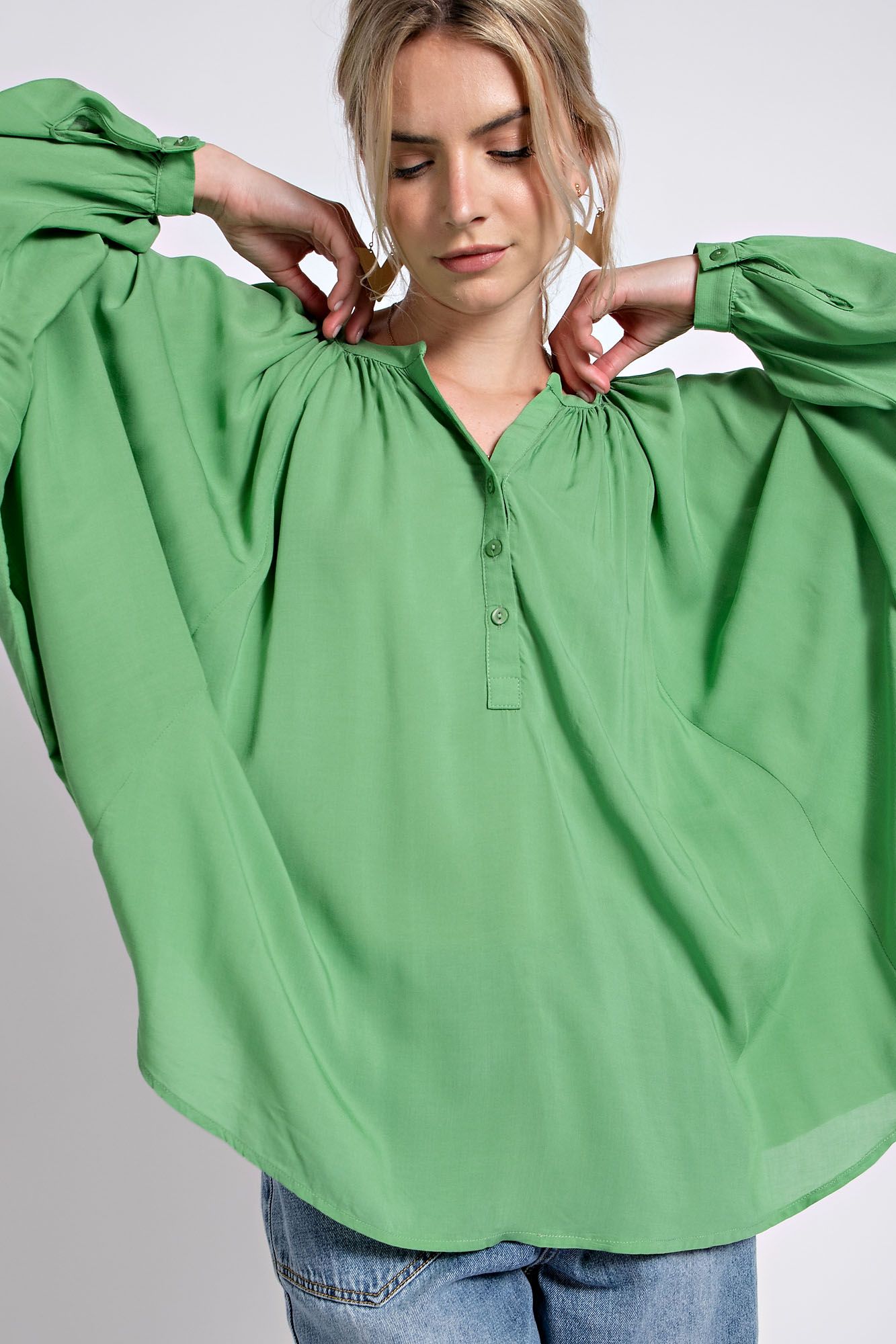 Easel Plus Challis Oversized Dolman Sleeves Woven Tops