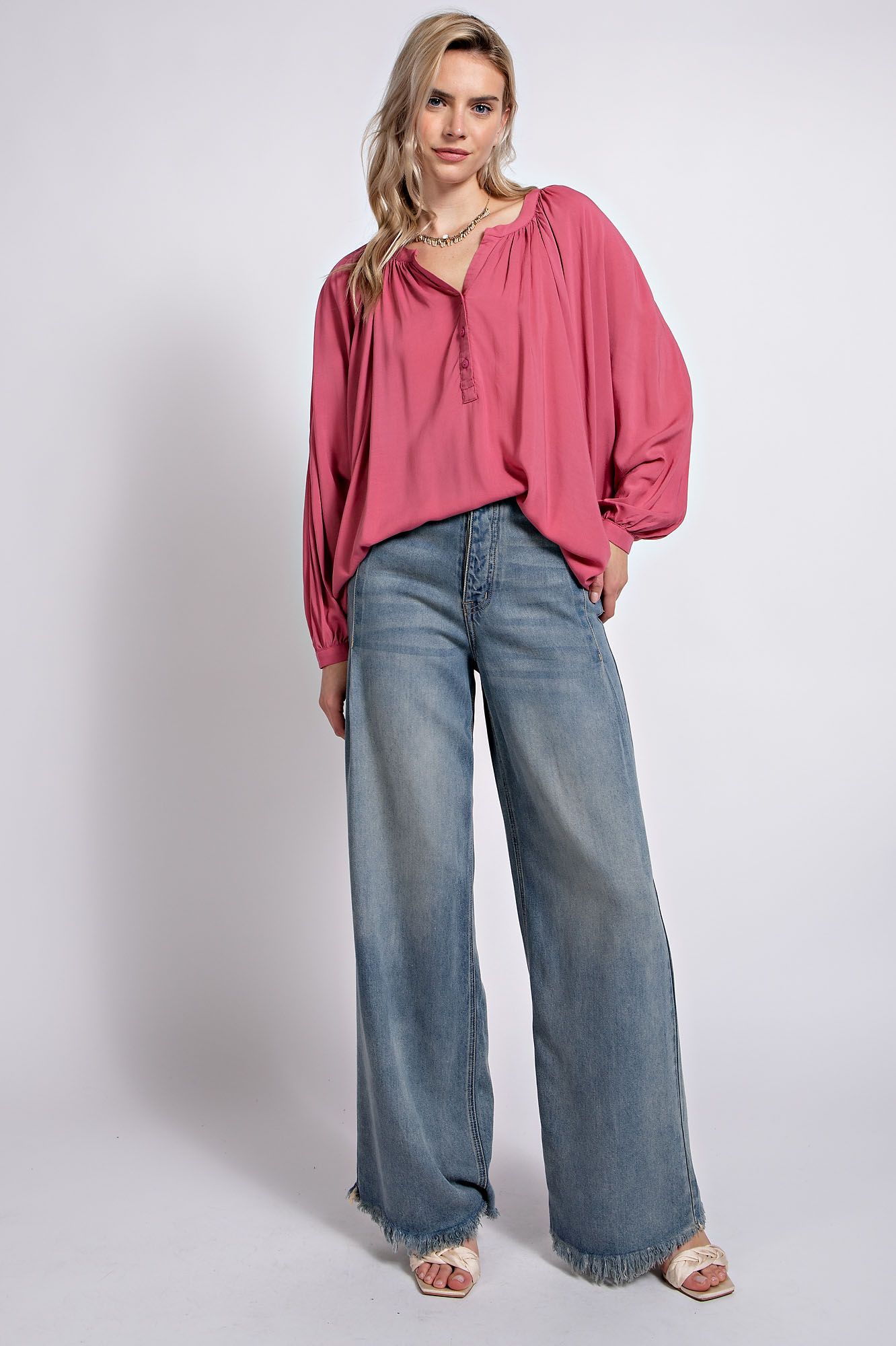 Easel Plus Challis Oversized Dolman Sleeves Woven Tops