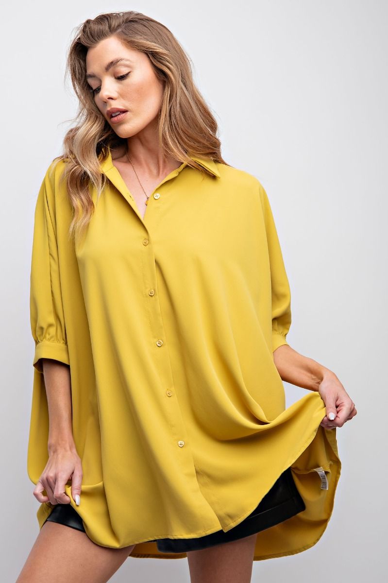 Easel Plus Wool Dobby Button Down Oversized Shirt Tops