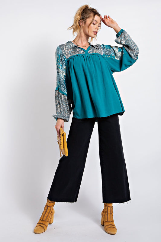 Easel Plus Boho Paisley Print Mixed Relaxed Tops