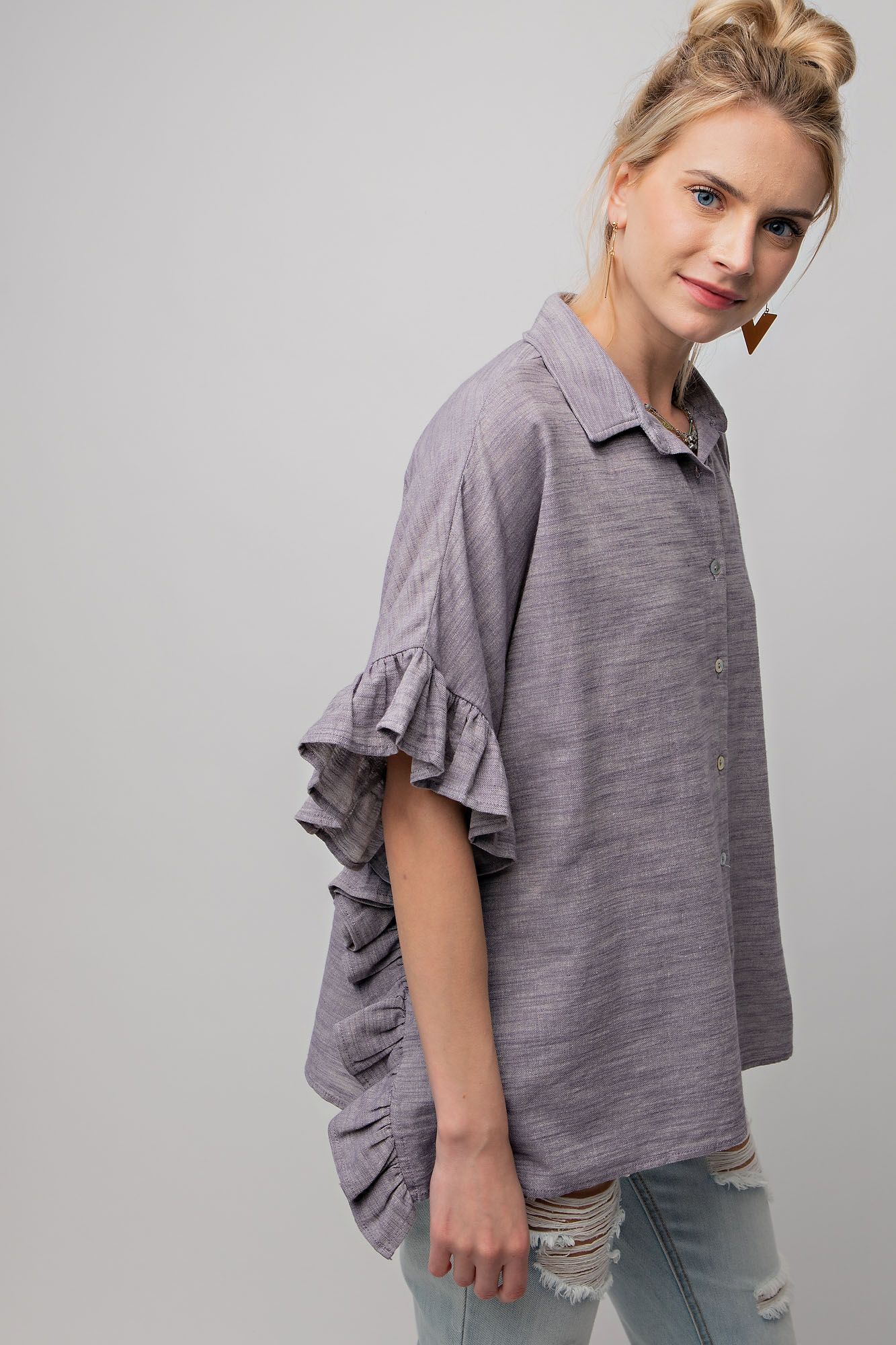 Easel Plus Melange Cotton Linen Oversized Tops