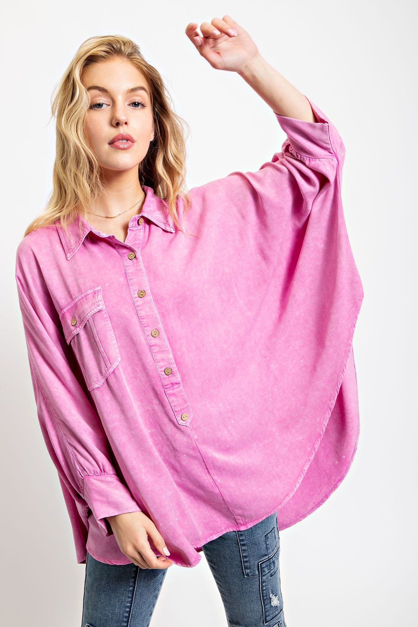 Easel Plus Washed Dolman Sleeve Loose Fit Tops