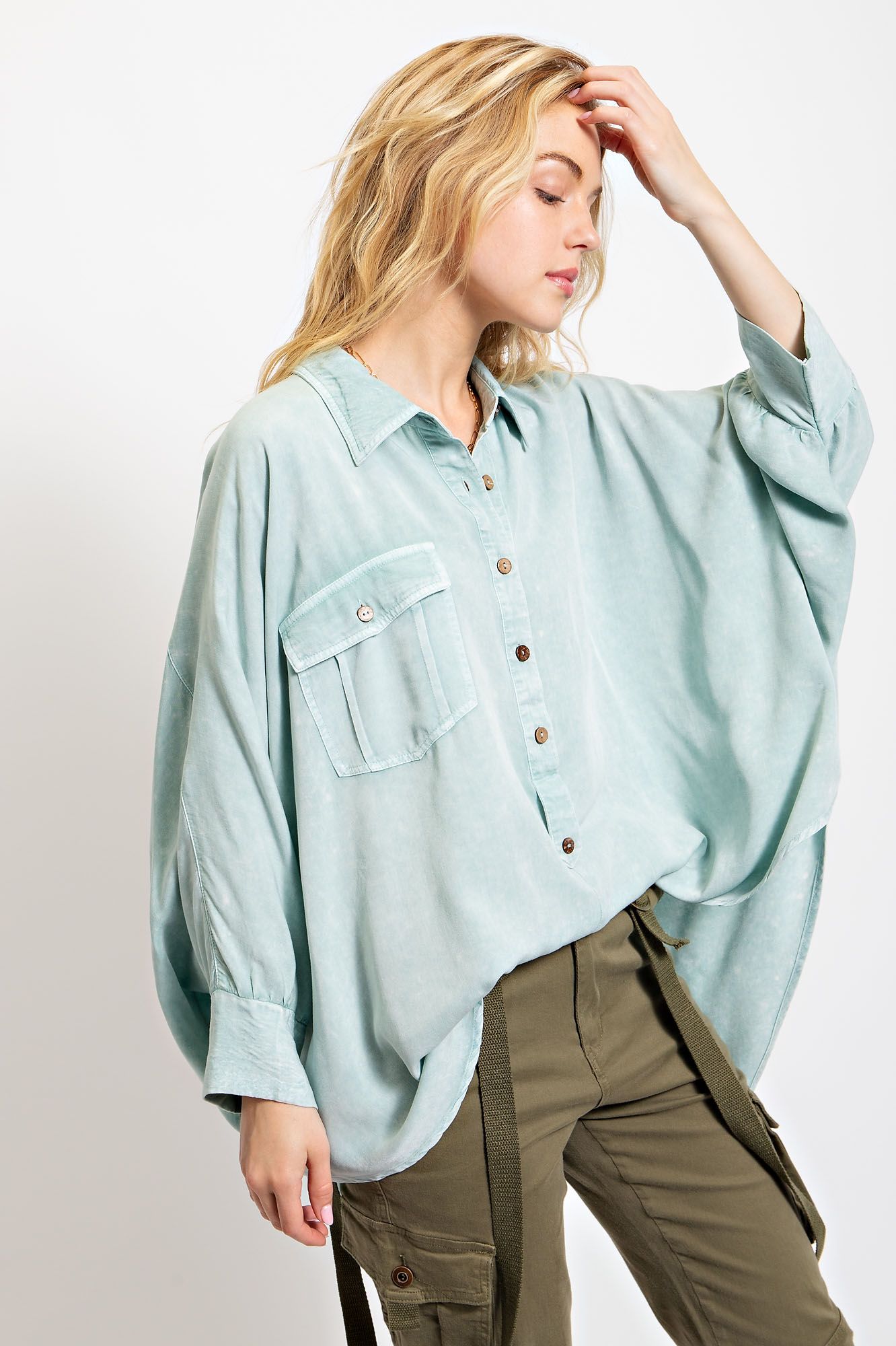 Easel Plus Washed Dolman Sleeve Loose Fit Tops