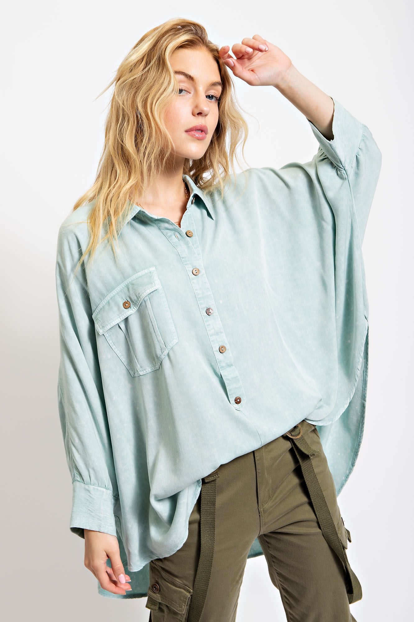 Easel Plus Washed Dolman Sleeve Loose Fit Tops
