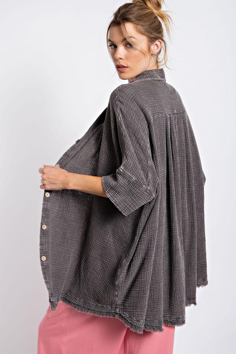 Easel Plus Washed Cotton Gauze Oversized Shirt Tops
