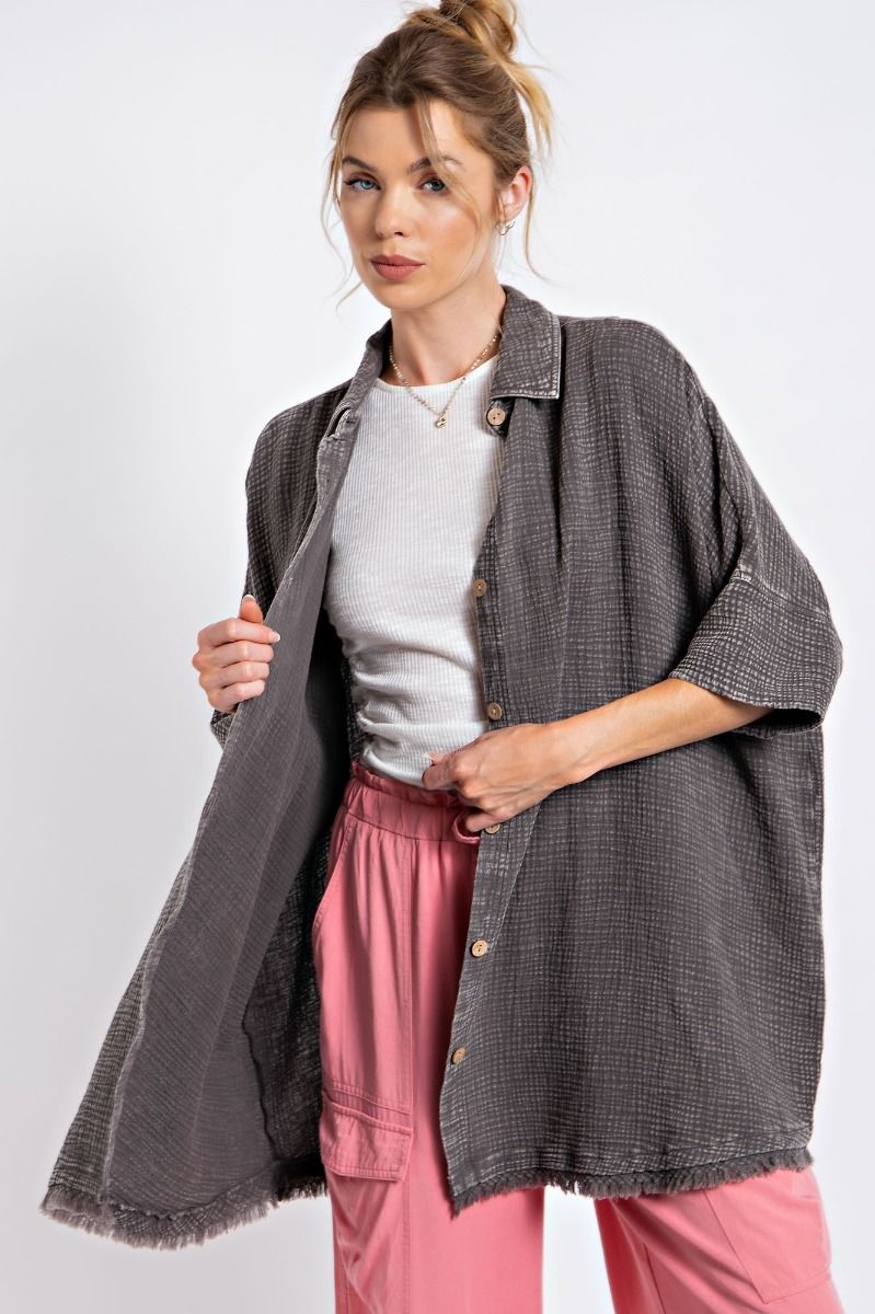 Easel Plus Washed Cotton Gauze Oversized Shirt Tops