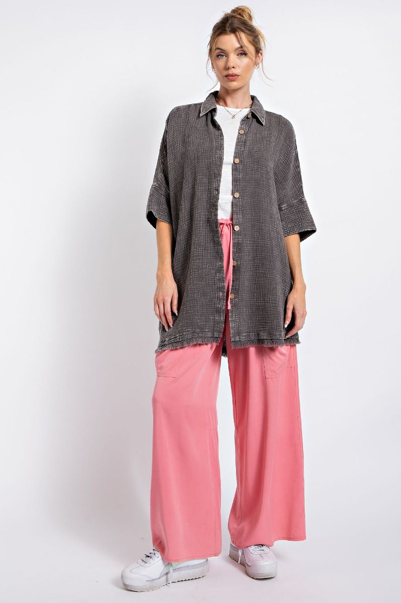 Easel Plus Washed Cotton Gauze Oversized Shirt Tops