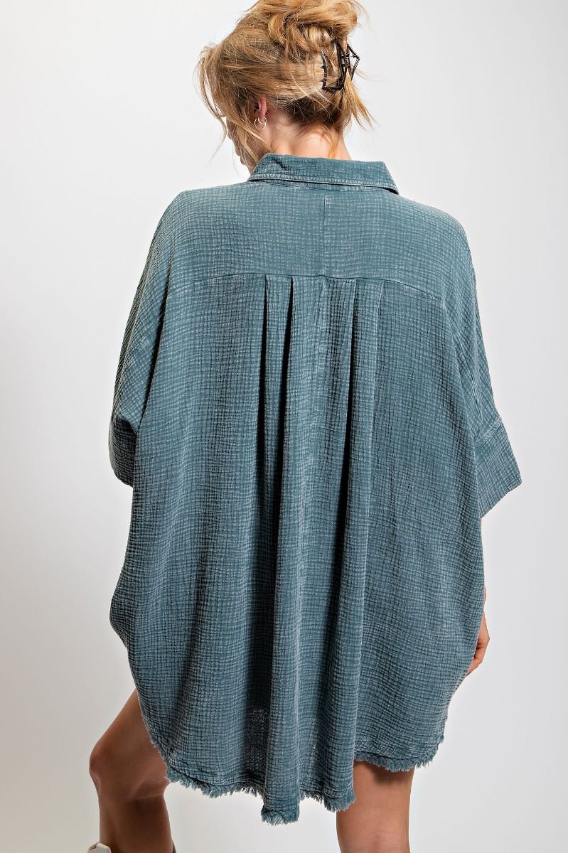 Easel Plus Washed Cotton Gauze Oversized Shirt Tops