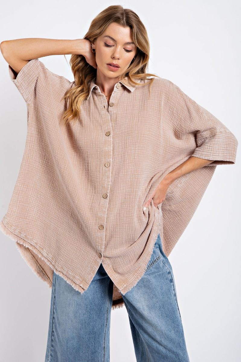 Easel Plus Washed Cotton Gauze Oversized Shirt Tops