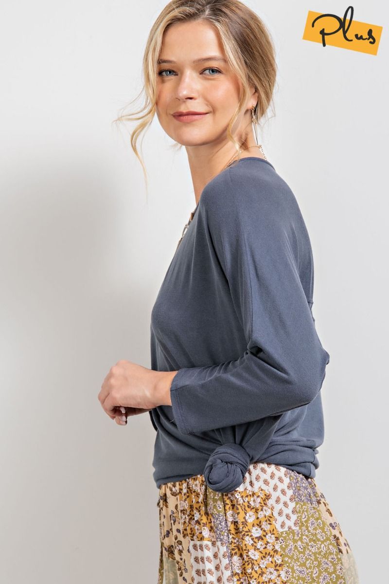 Easel Plus Long Sleeve Loose Fit Knit Lightweight Tops