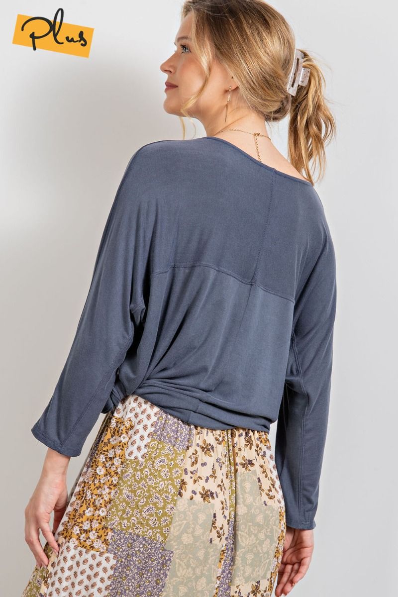Easel Plus Long Sleeve Loose Fit Knit Lightweight Tops