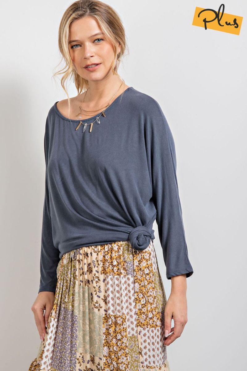 Easel Plus Long Sleeve Loose Fit Knit Lightweight Tops