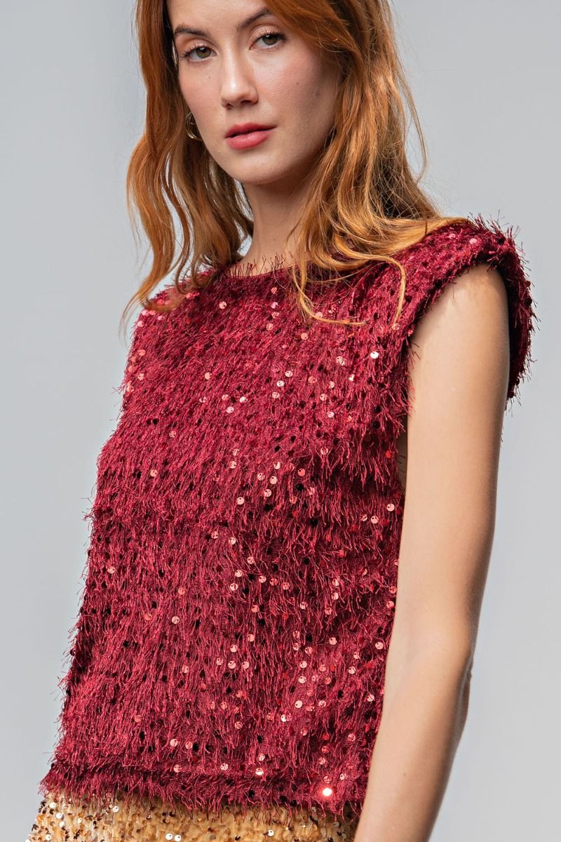 Easel Plus Christmas Holiday Sleeveless Sequin Outfits Tops