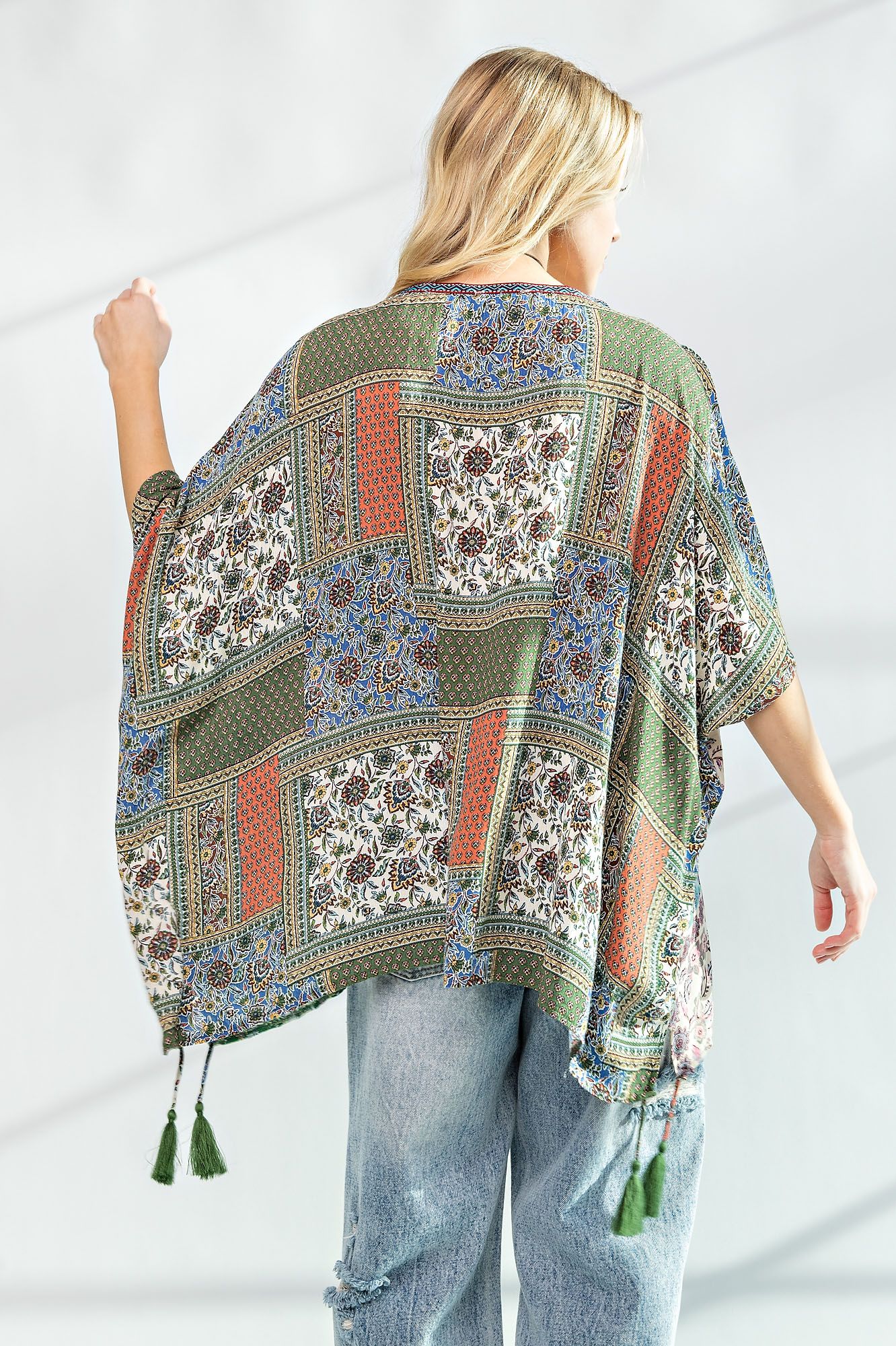Easel Plus Boho Print Oversized Poncho Style Tops