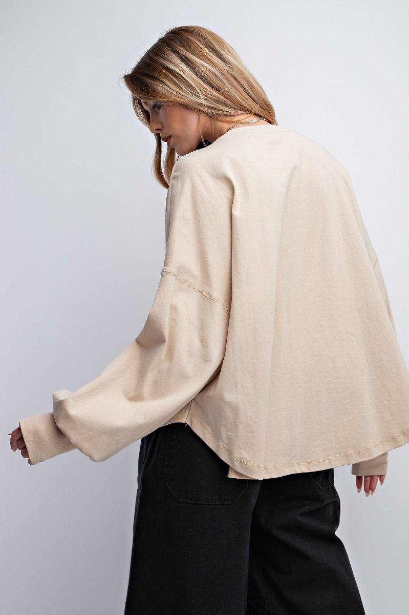 Easel Plus Suede Star Patch Cotton Jersey Rounded Neck Tops