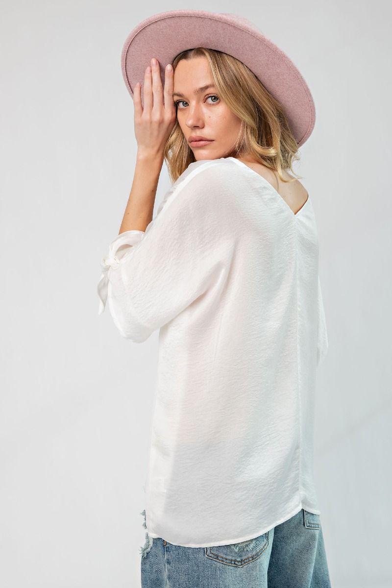 Easel Plus Dull Satin Deep Half Wing Sleeves V Neck Tops