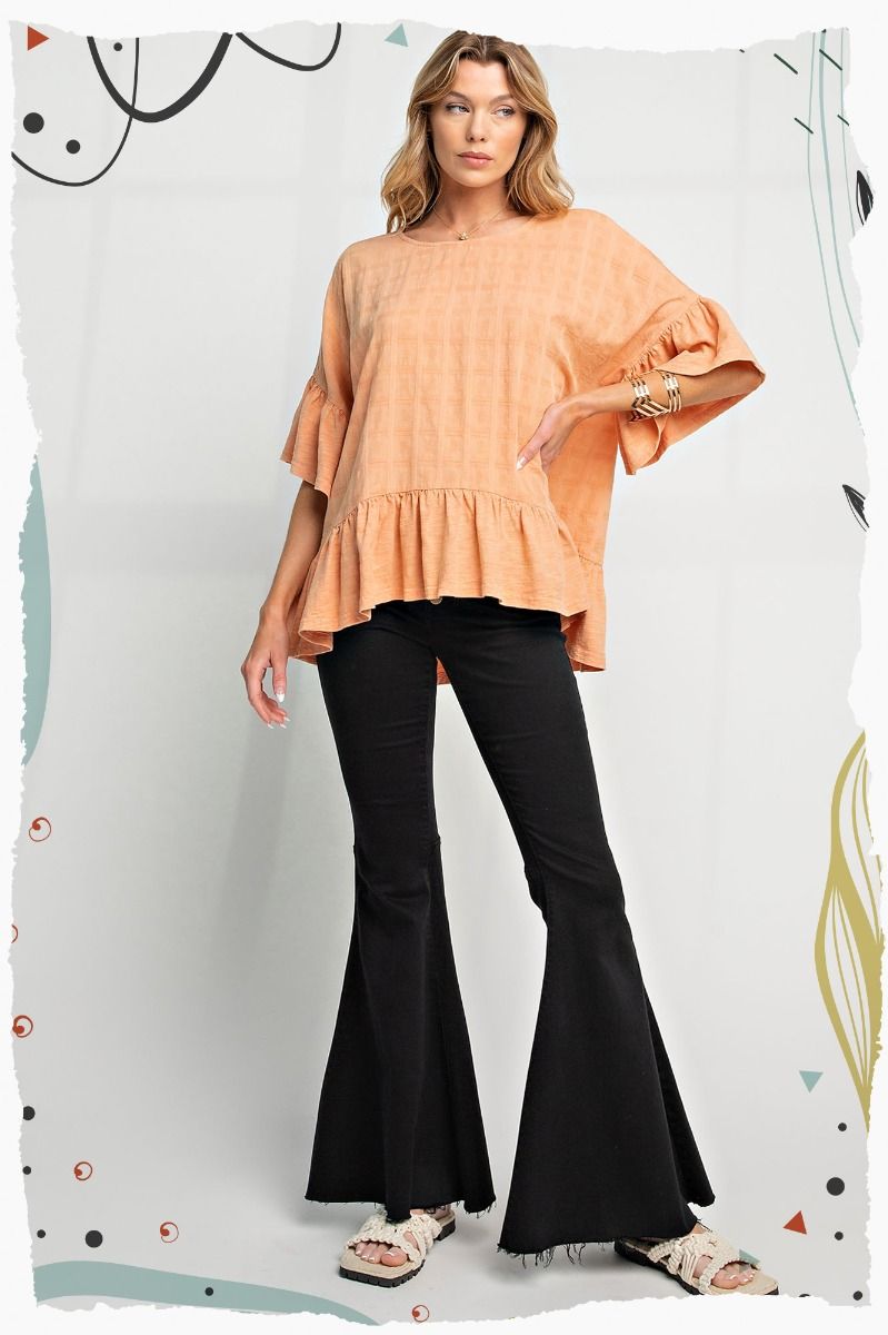 Easel Plus Mineral Washed Cotton Textured Ruffle Tops