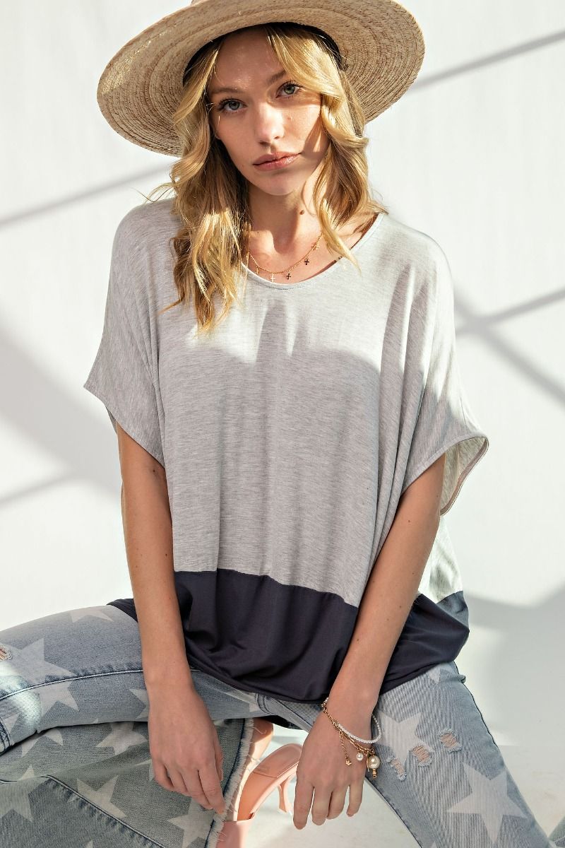 Easel Plus Color Block Half Dolman Sleeves Loose Fit Tops