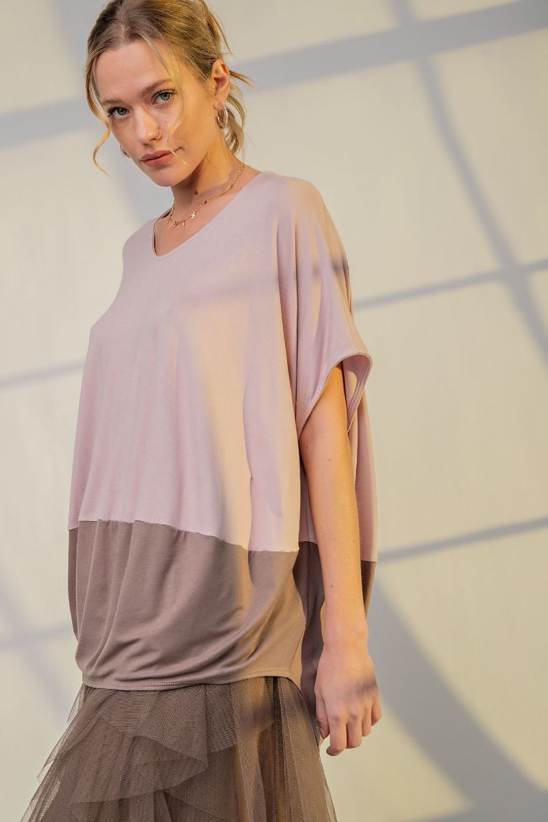 Easel Plus Color Block Half Dolman Sleeves Loose Fit Tops