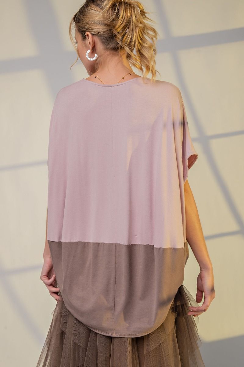 Easel Plus Color Block Half Dolman Sleeves Loose Fit Tops