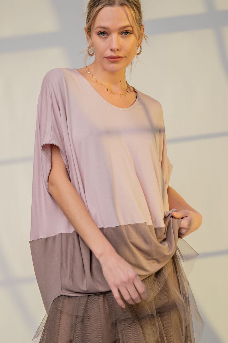 Easel Plus Color Block Half Dolman Sleeves Loose Fit Tops