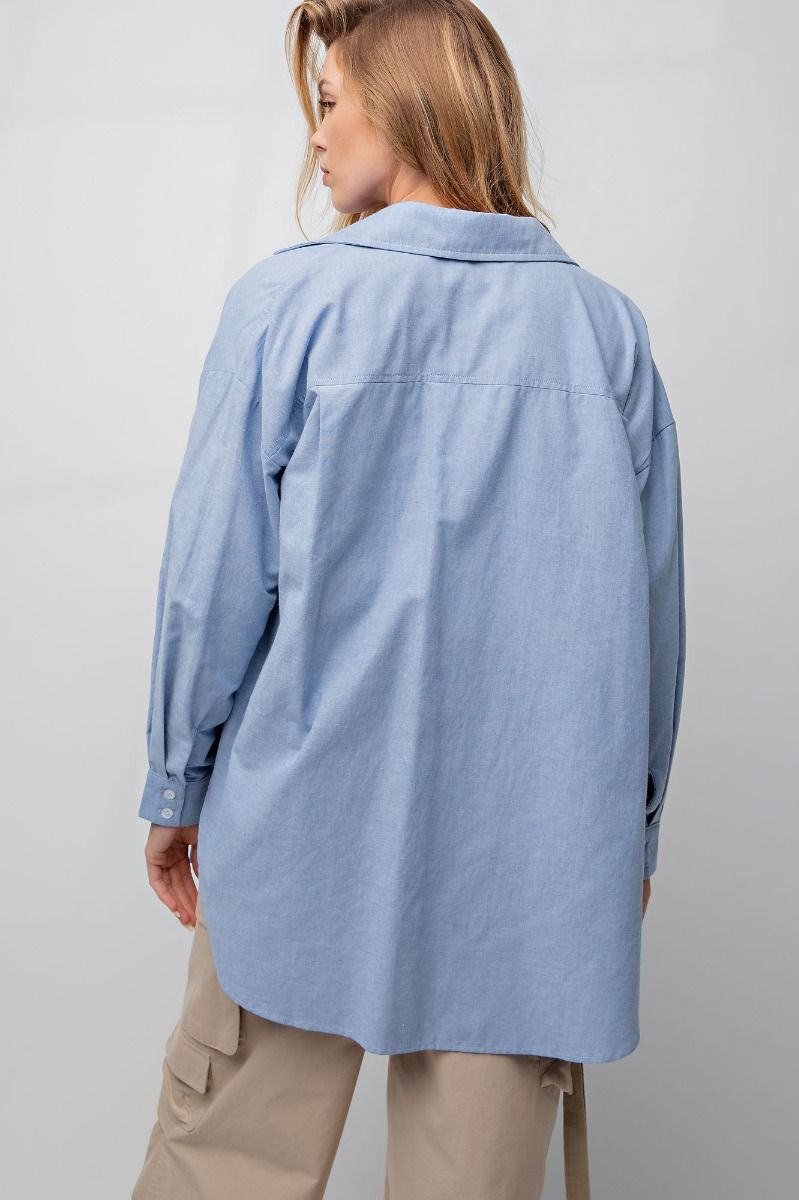 Easel Plus Linen Notched Neck Loose Fit Oversized Tops