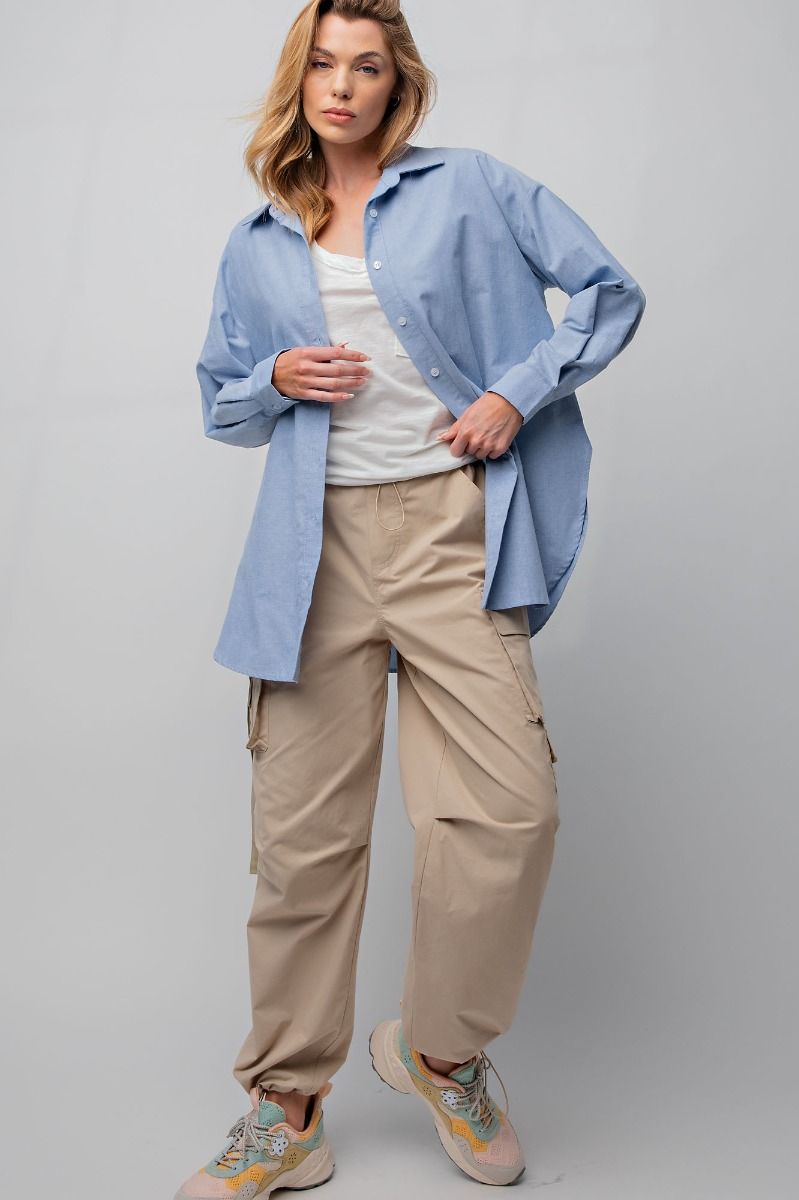 Easel Plus Linen Notched Neck Loose Fit Oversized Tops